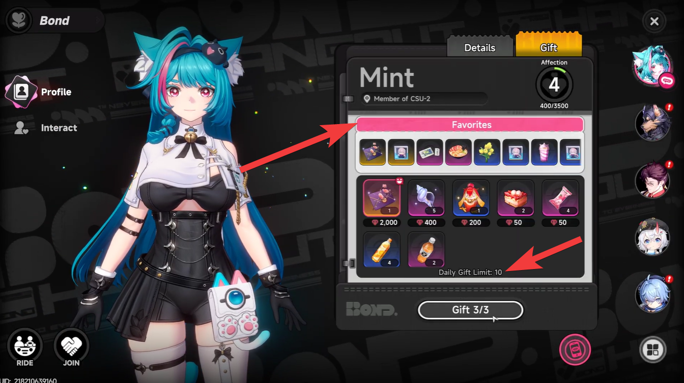 NTE gifting guide, affection level, bond levels, neverness to everness gifts