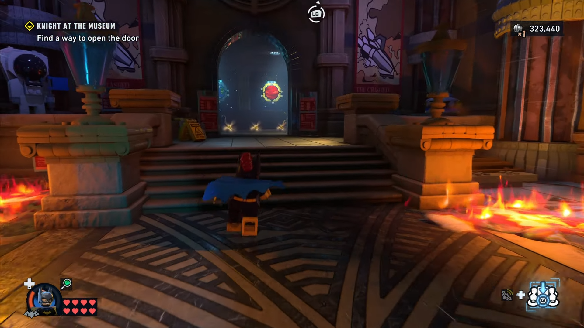 Character going right to the planetarium in Knight at the Museum mission in Lego Batman: Legacy of the Dark Knight.