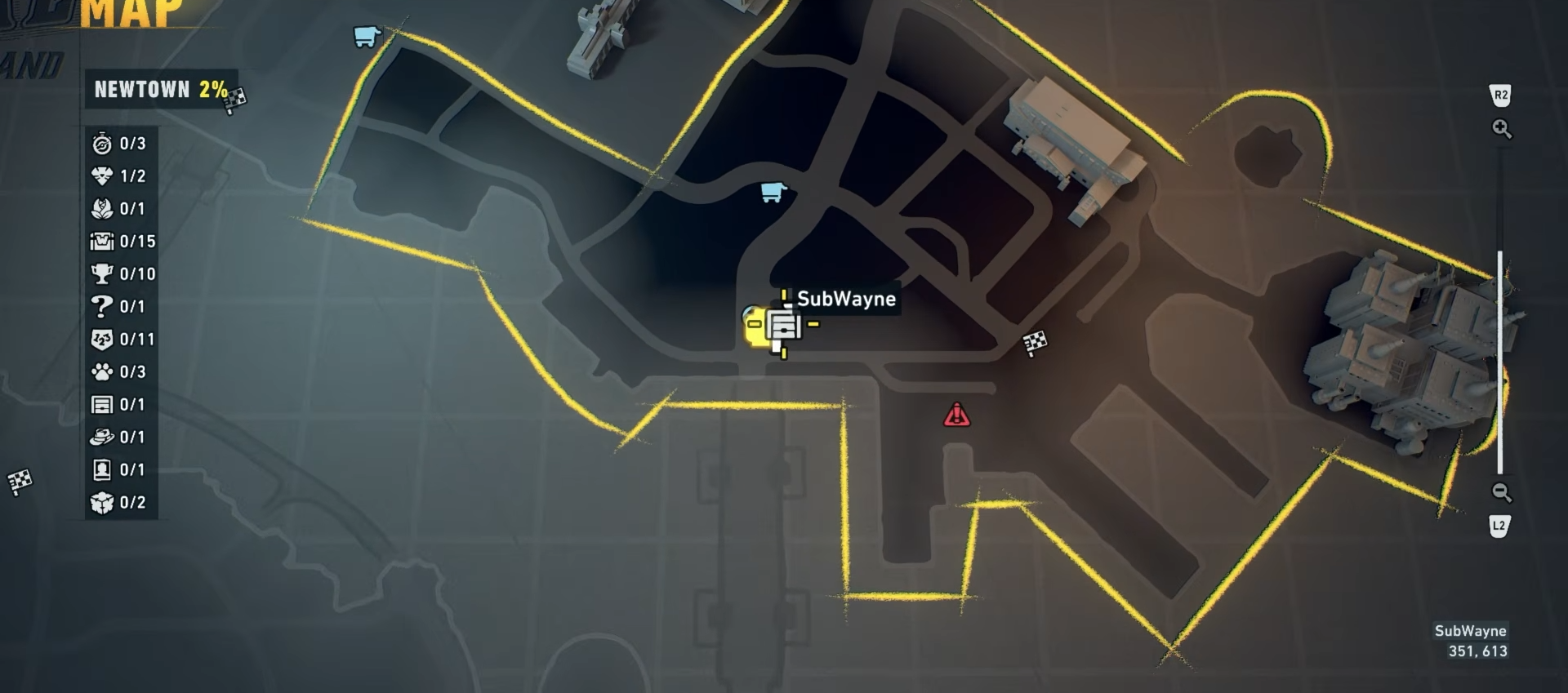 SubWayne map marker in Newtown in Lego Batman Legacy Of The Dark Knight
