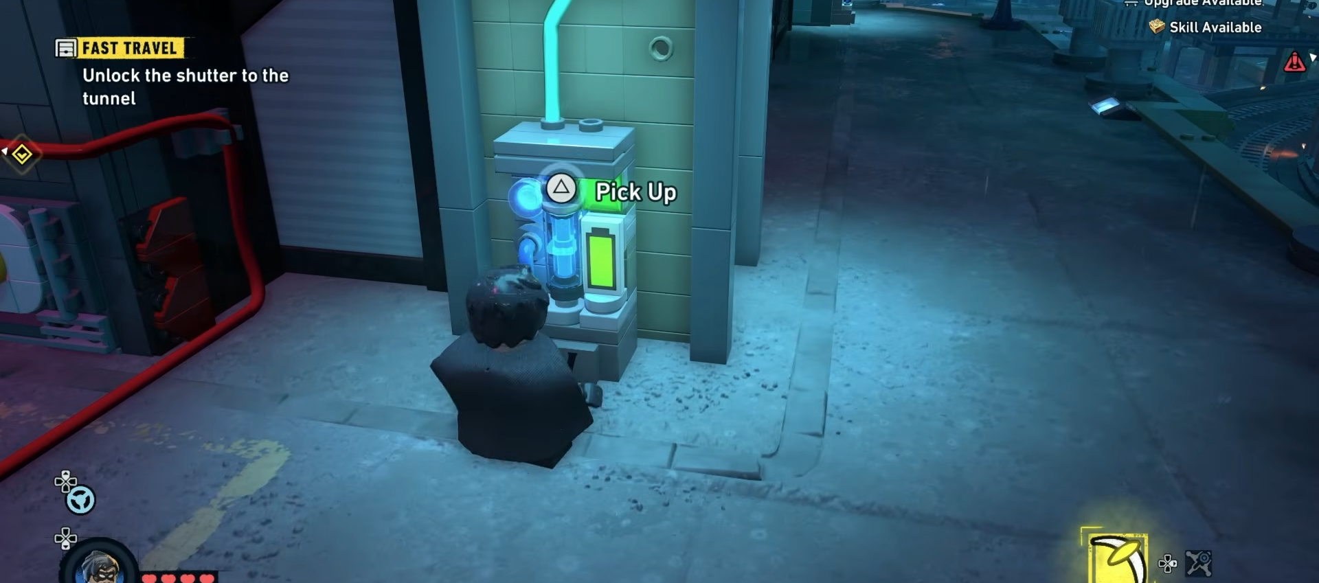 Robin taking out the battery next to the battery system in Newtown in Lego Batman Legacy Of The Dark Knight
