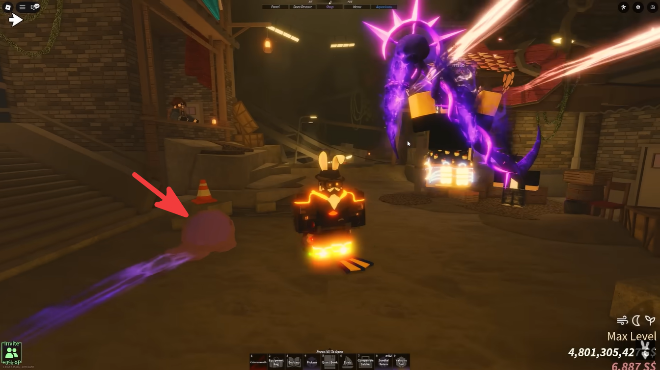 Smudge leaving a purple trail effect while following player in Fisch Roblox