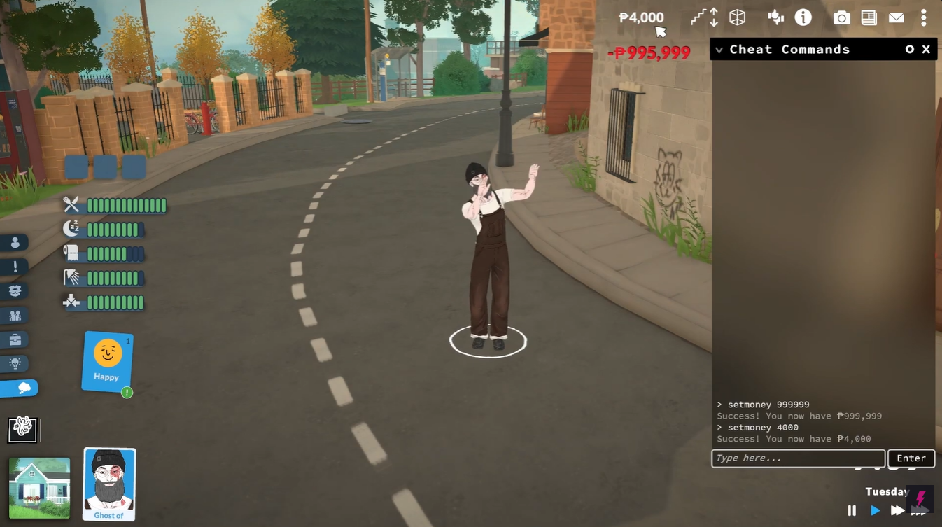 Image showing deducted money from the cheat command in Paralives