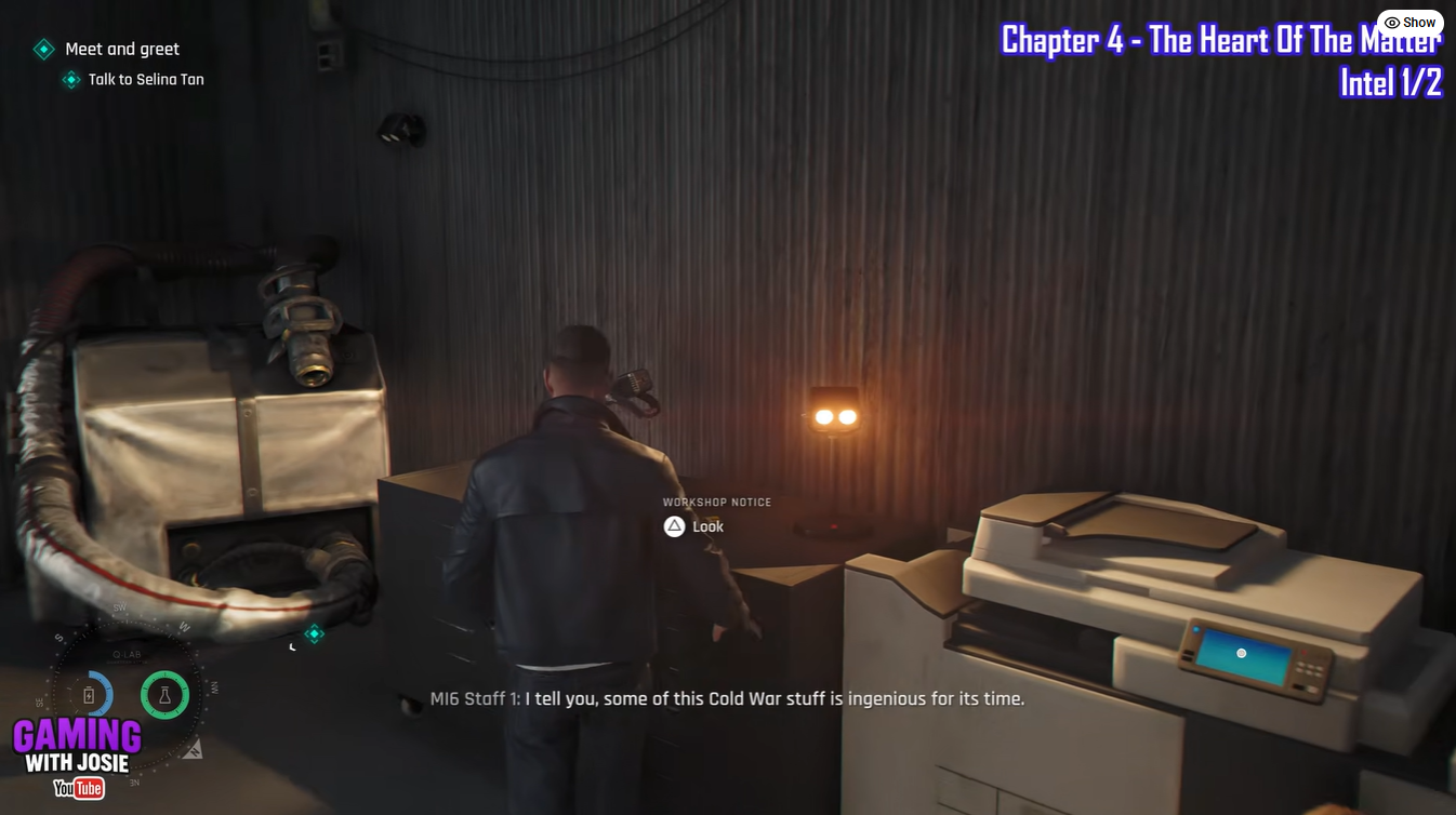 Finding Workshop Notice colletible in 007 First Light Chapter 4 The Heart of the Matter
