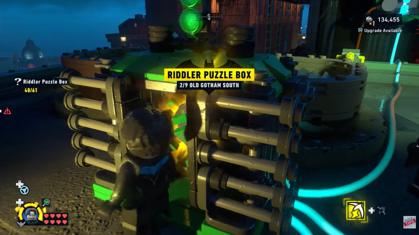 Nightwing standing near the Services Charge Riddler puzzle starting location in LEGO Batman Legacy of the Dark Knight
