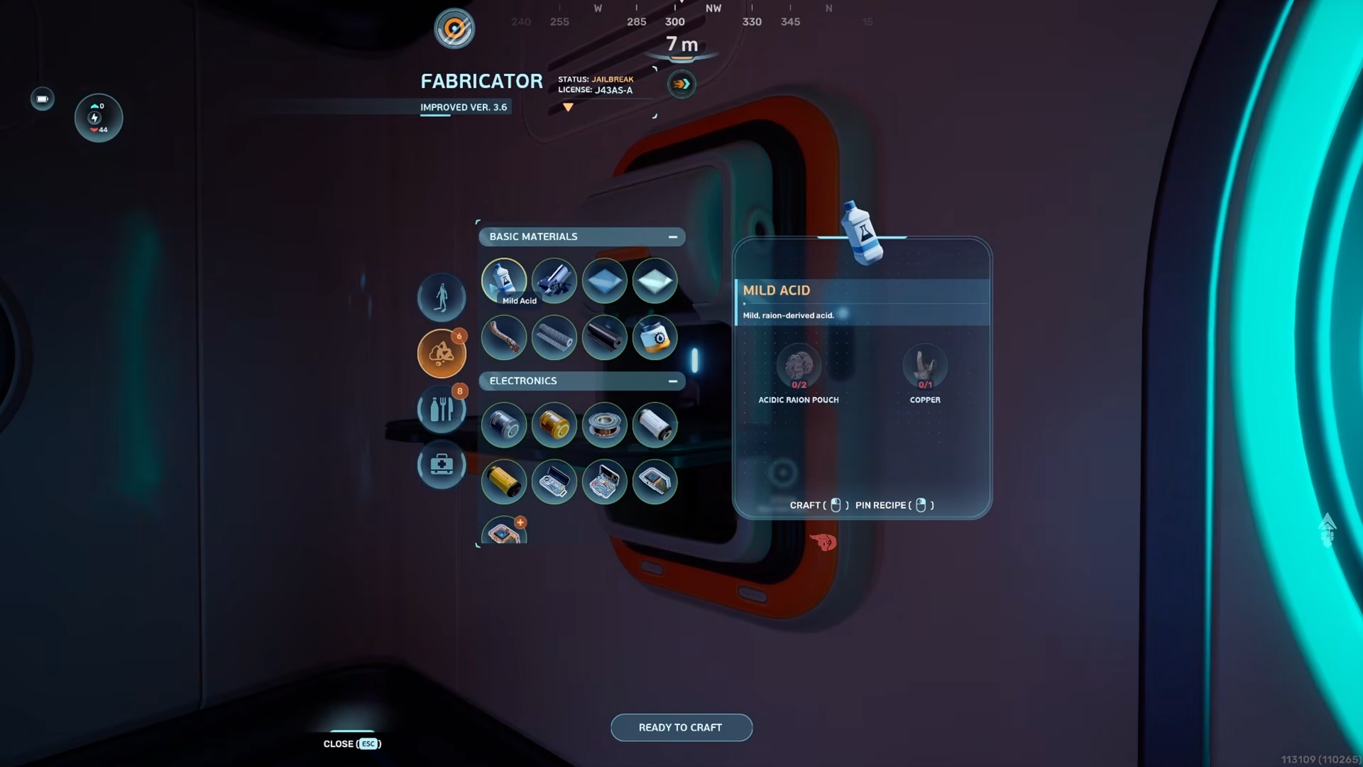 Basic materials view of what Acidic Raion Pouch is used for in Subnautica 2