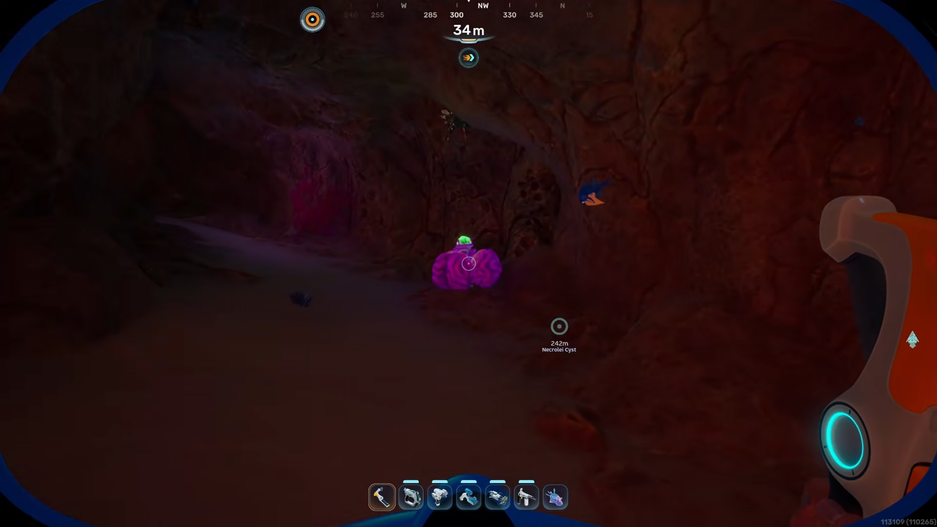 View of Acidic Raion Pouch in a nearby cave in Subnautica 2