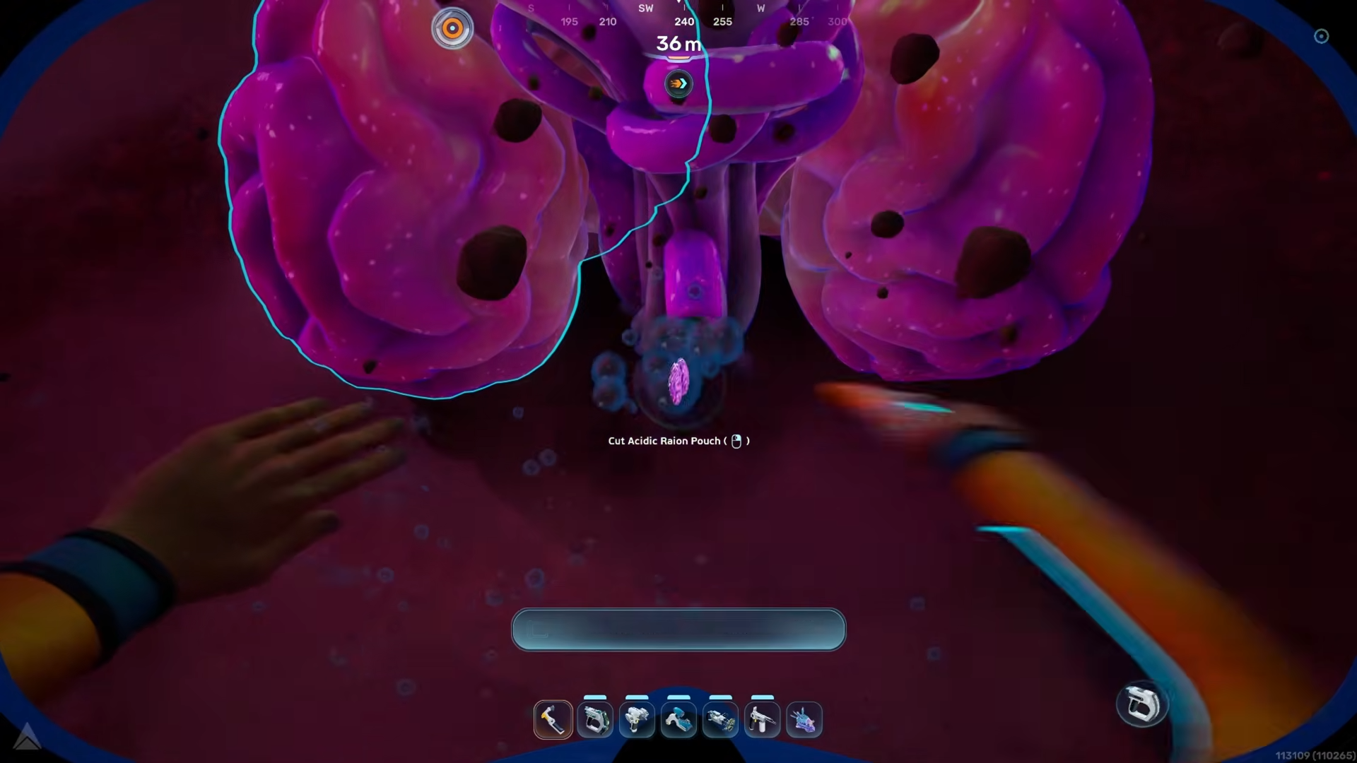 Harvesting Acidic Raion Pouch in Subnautica 2