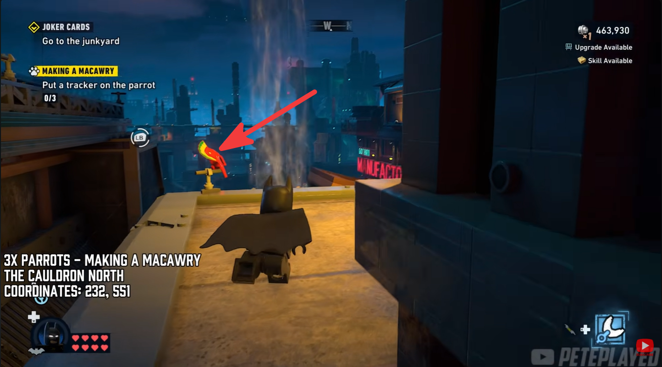 Parrot locations around the factory rooftops in Cauldron North for the Absolute Batman skin unlock