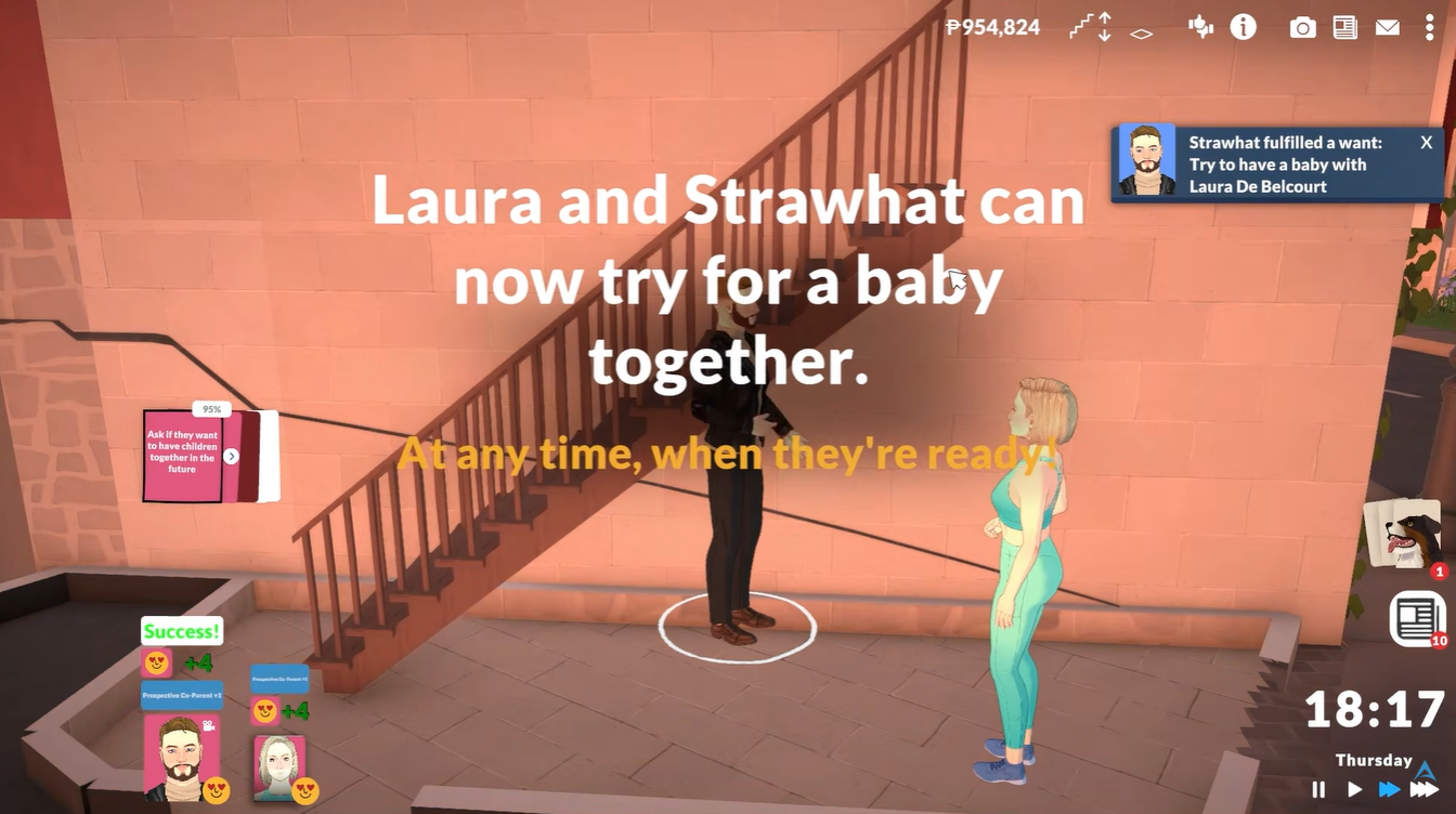 Confirmation message in Paralives showing two Paras can now try for a baby together after a successful romantic interaction.