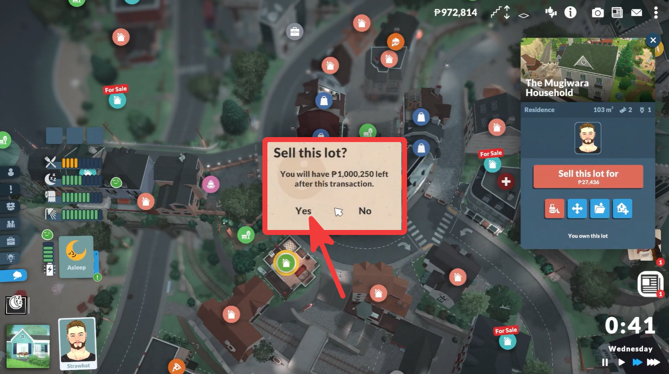 Click on yes on the confirmation pop up to sell your property or house in Paralives