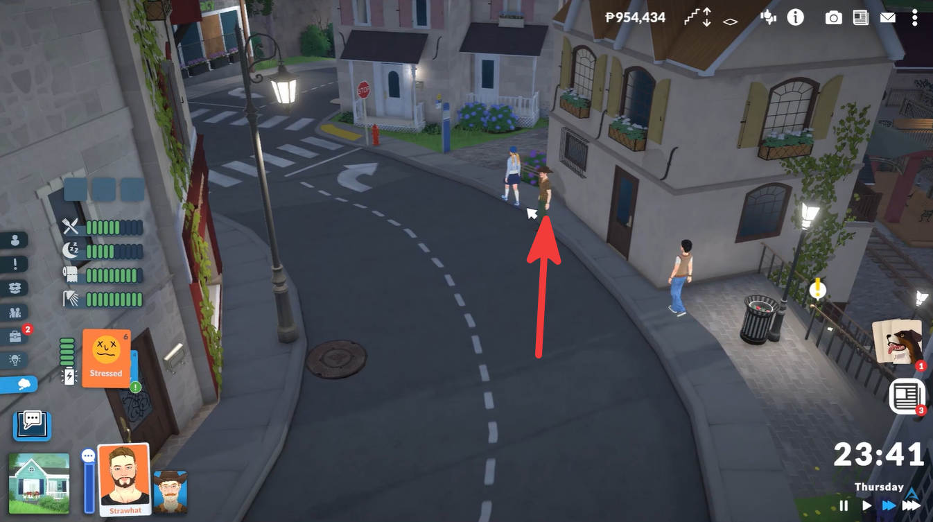 Finding a character to interact with in Paralives town