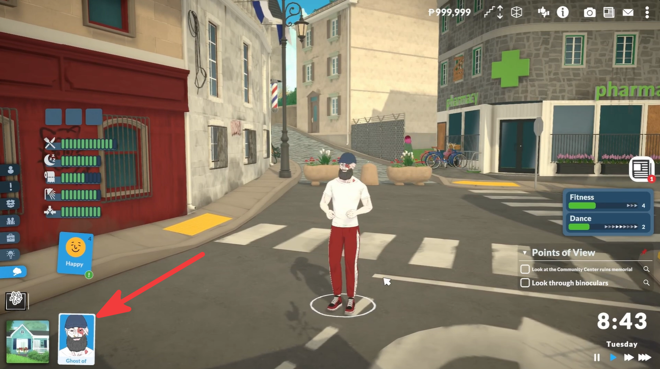 Clicking on the character customization menu button on the game interface in Paralives