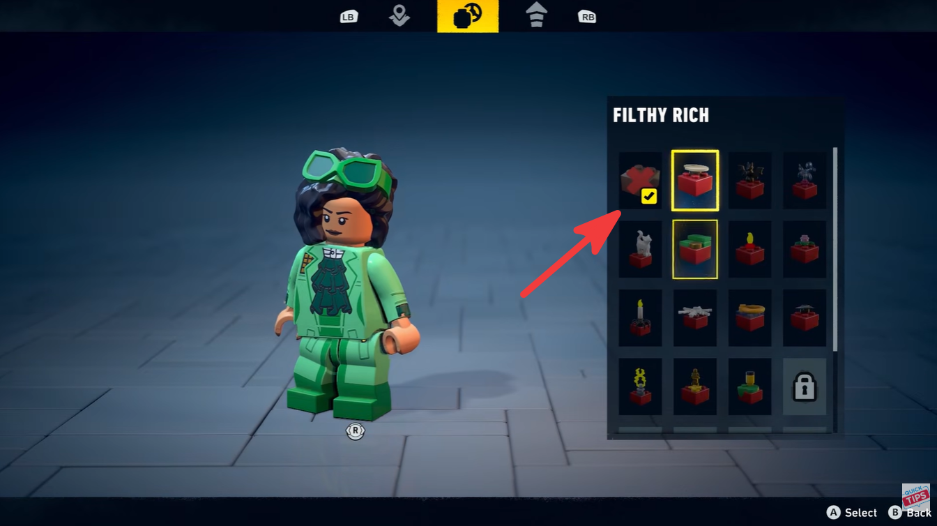 Selecting red brick type in LEGO Batman: Legacy of the Dark Knight