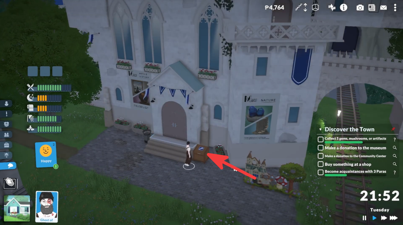Finding the donation box at the museum in Paralives