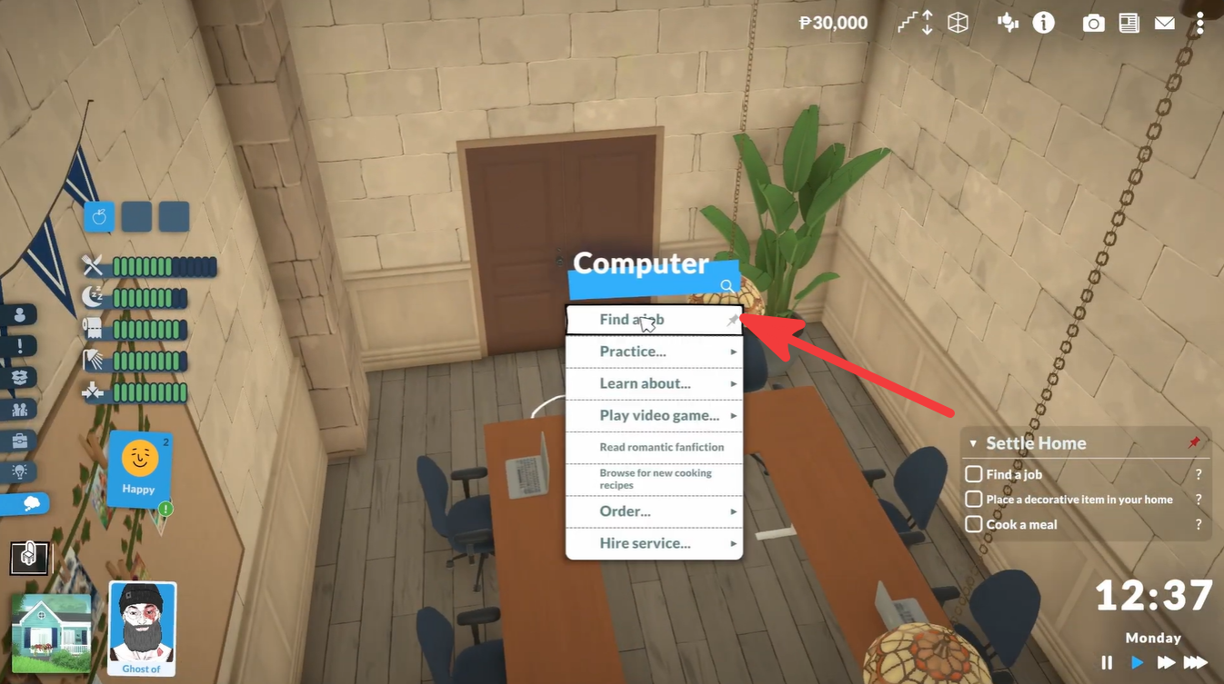 Selecting Find a Job option in the laptop in Town Hall