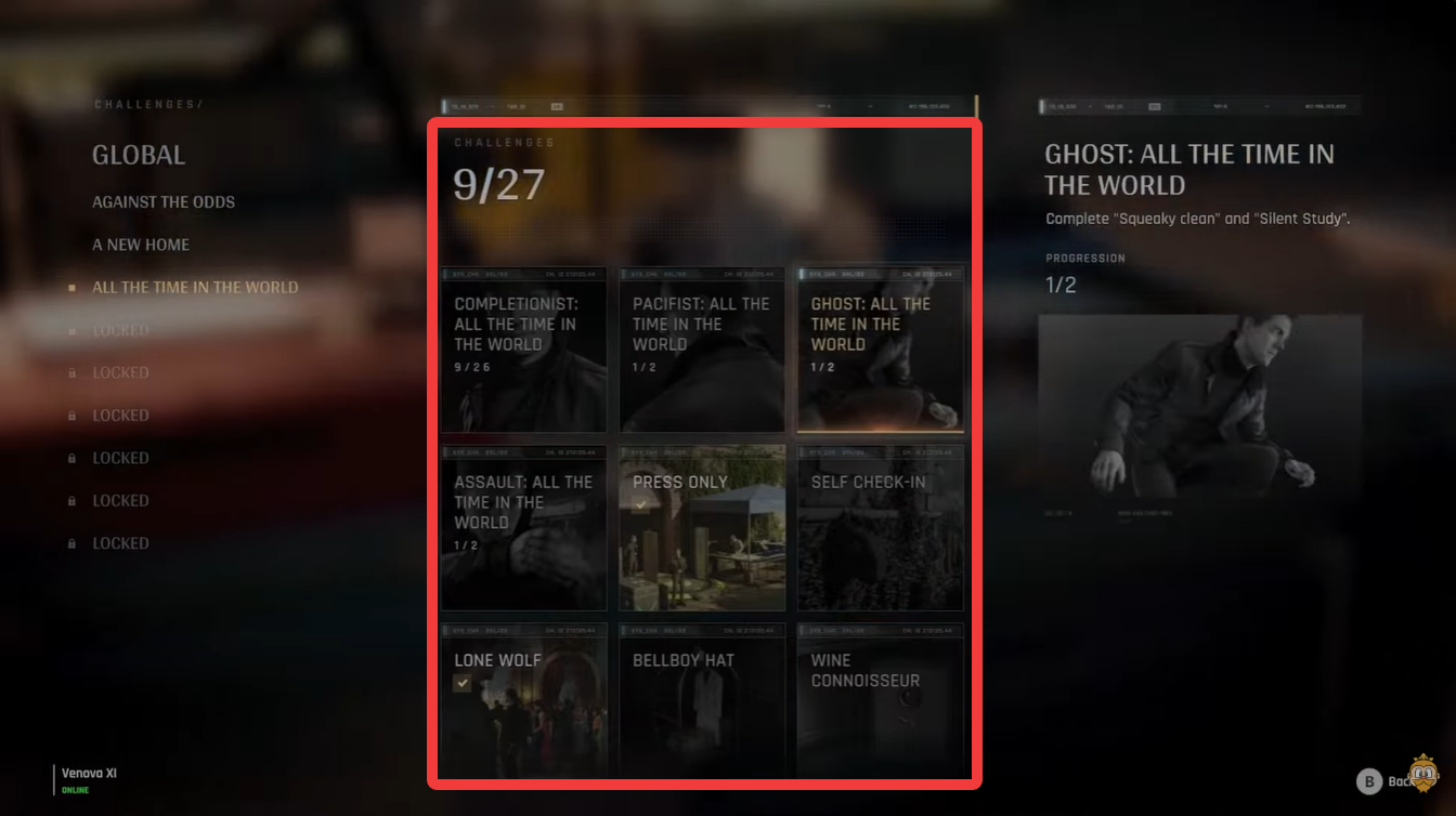 Chapter selection menu in 007: First Light featuring story missions like The Needle’s Eye and Against the Odds for replay access.