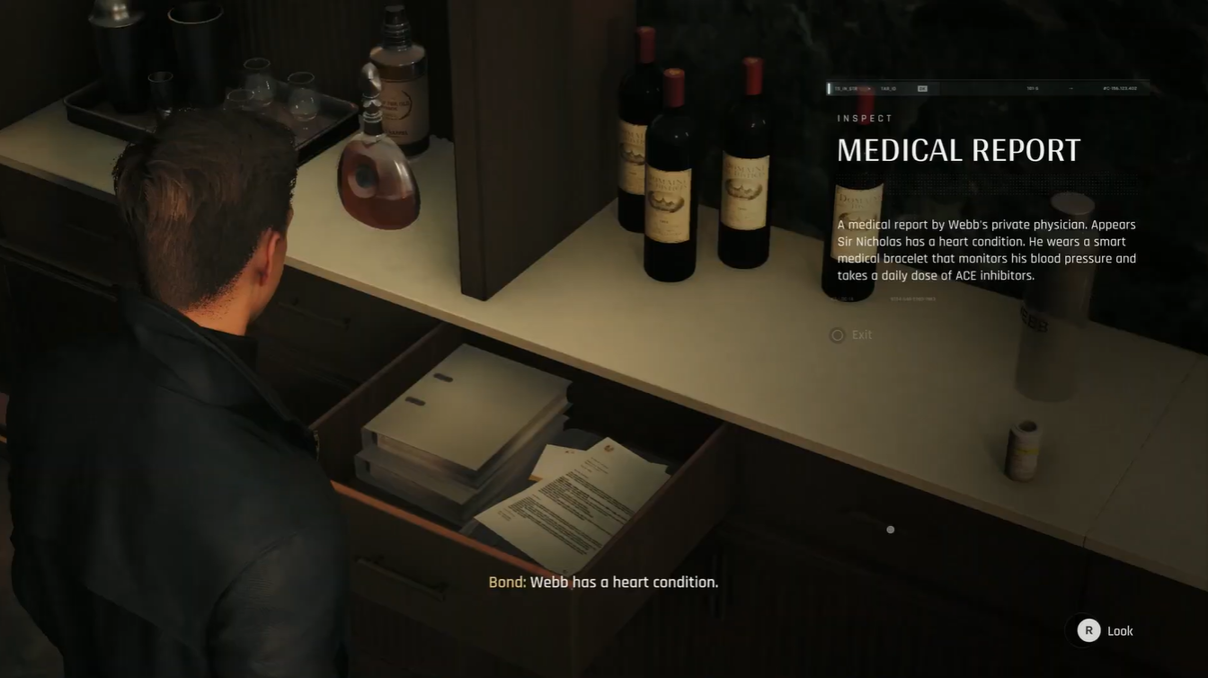 Medical Report collectible location inside the penthouse office showing Sir Nicholas Webb’s private physician notes in 007 First Light.