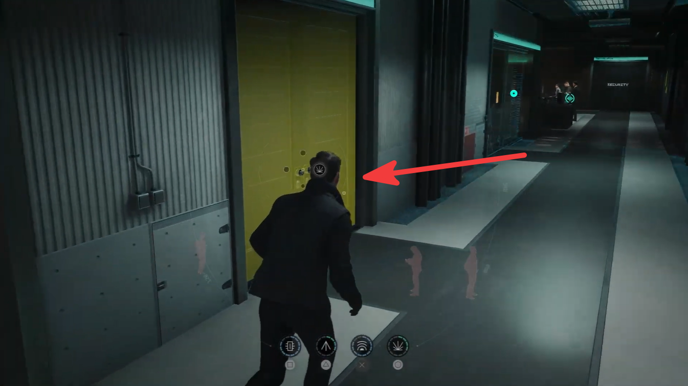 Yellow office door leading to a restricted area where players can find clues and alternative routes to the Security Office in 007 First Light