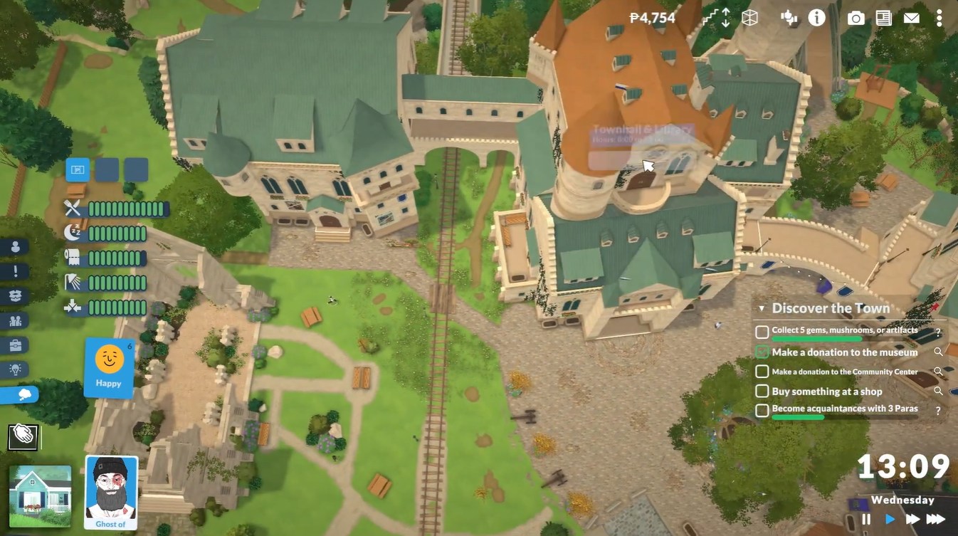 Townhall and Library area location in Paralives to find items for donation to the Community Center
