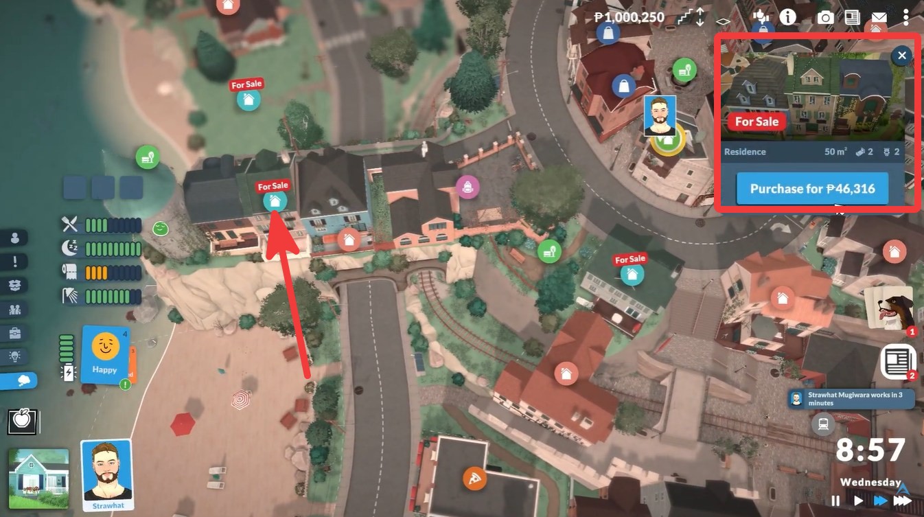 Purchase menu pop up in Paralives for purchasing house