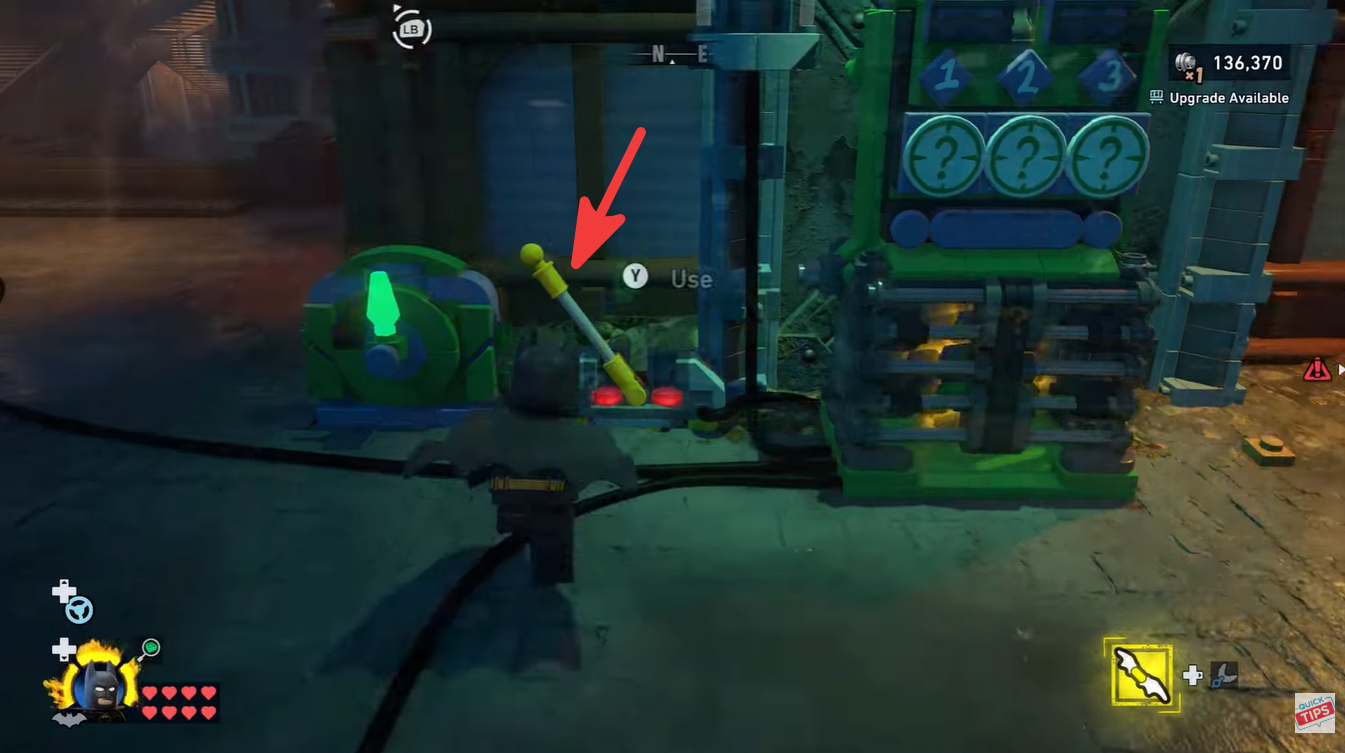 Batman using the Lever to activate the Riddler Puzzle - Lighting Round - LEGO Batman: Legacy of the Dark Knight