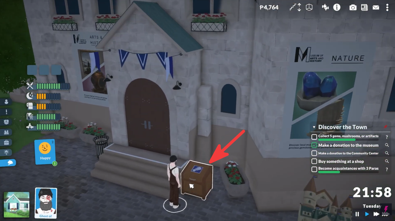 Museum donation box location as shown in Paralives