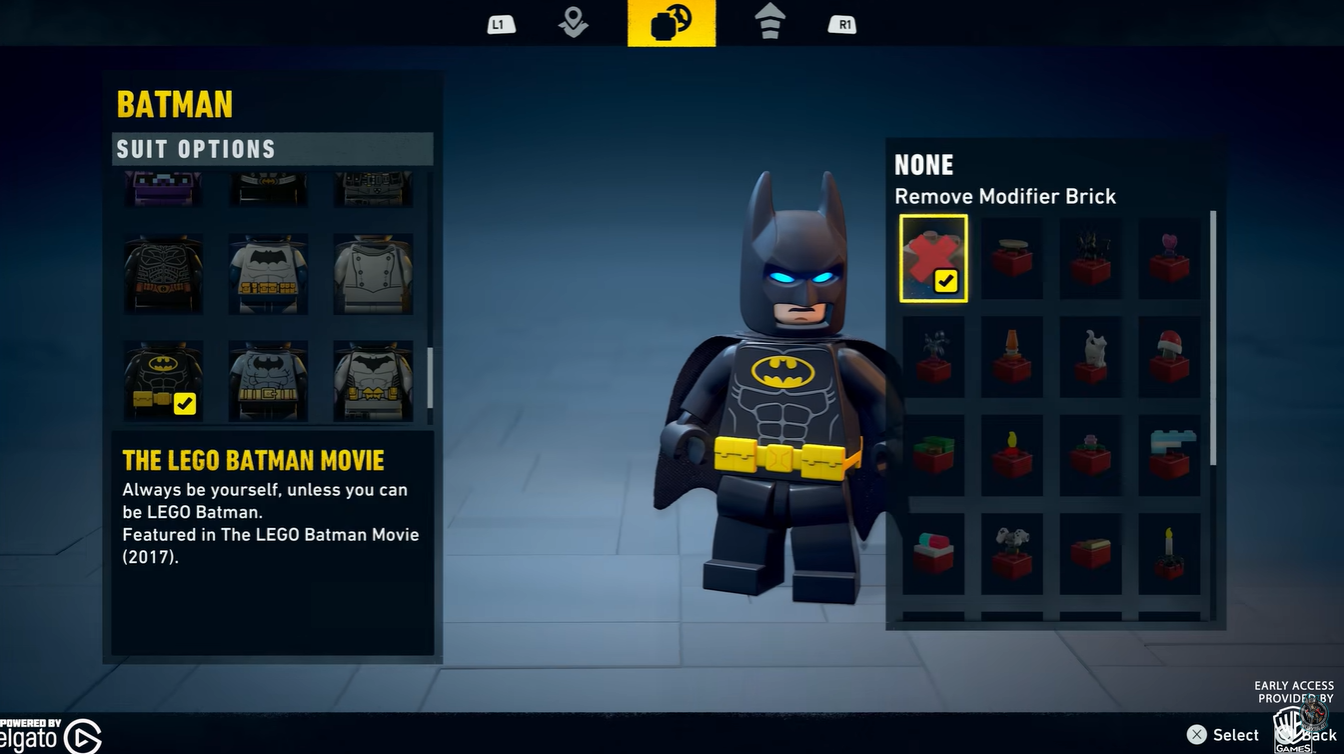 Equipping Lego Batman movie suit in LEGO Batman Legacy of the Dark Knight