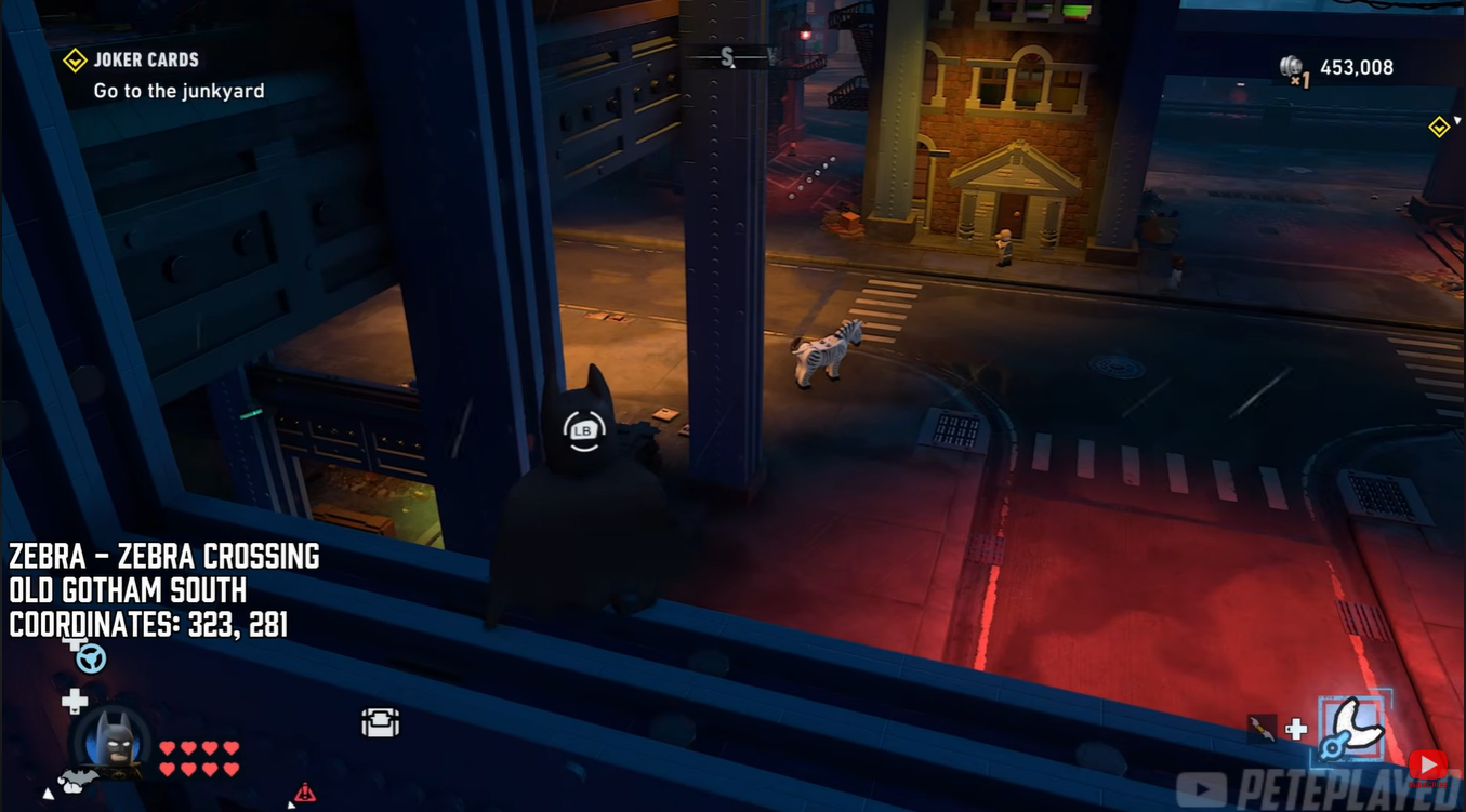 Zebra location near the Daily Grind store in Old Gotham South in LEGO Batman Legacy of the Dark Knight