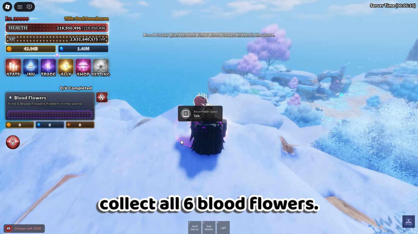 Player accepting the Blood Flower quest beside the Sea 2 mountain portal area