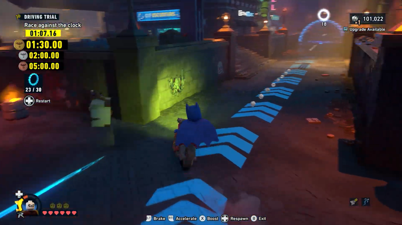 Batman collecting studs during challenges in LEGO Batman Legacy of the Dark Knight