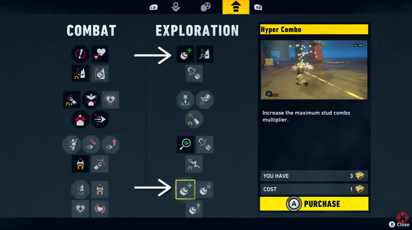 Image showing Hyper combo skill in LEGO Batman Legacy of the Dark Knight Exploration Skill Tree for Stud Multiplier