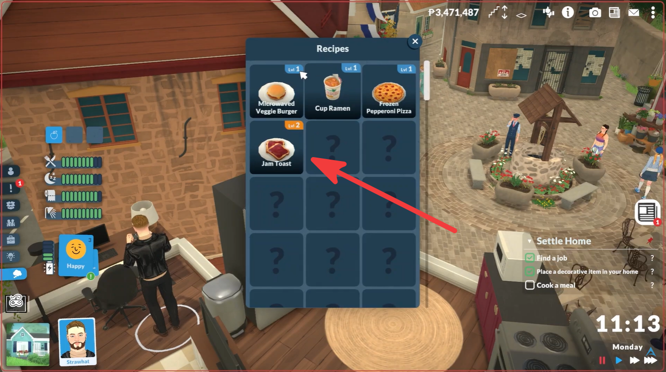 Selecting food dish from the menu in Paralives