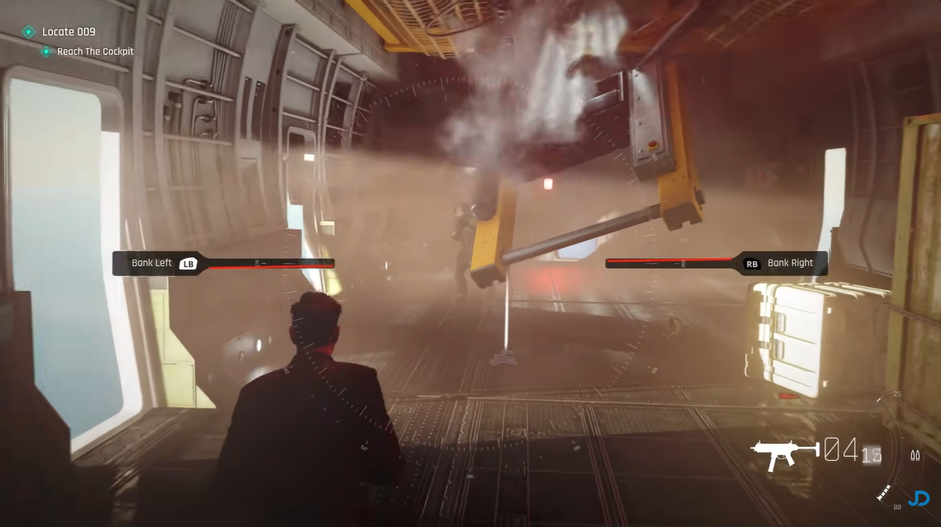 Enemies sliding across the cargo bay during the plane tilt sequence in 007 First Light