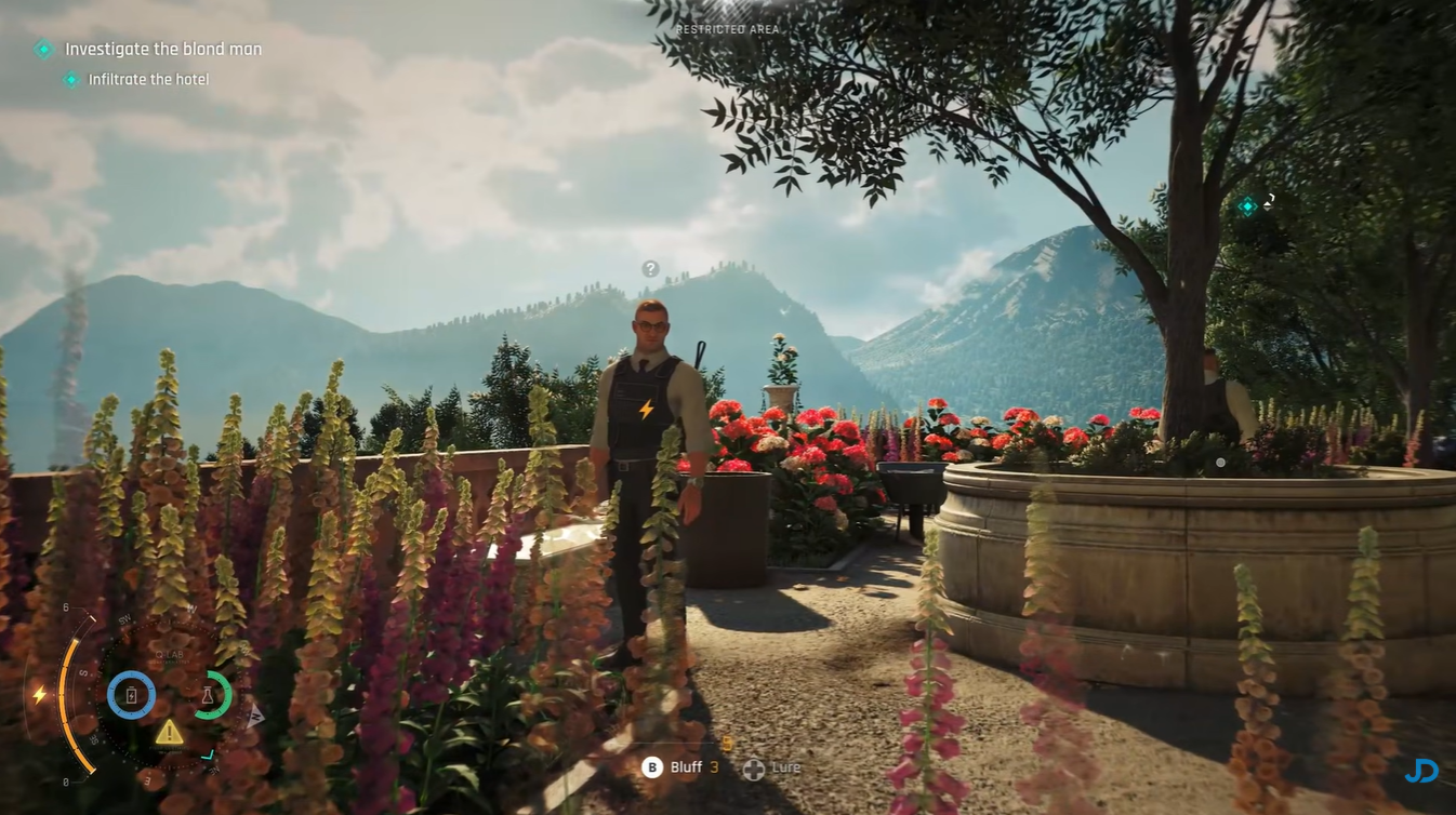 Guard patrol route near bench area in All the Time in the World mission in 007 First Light