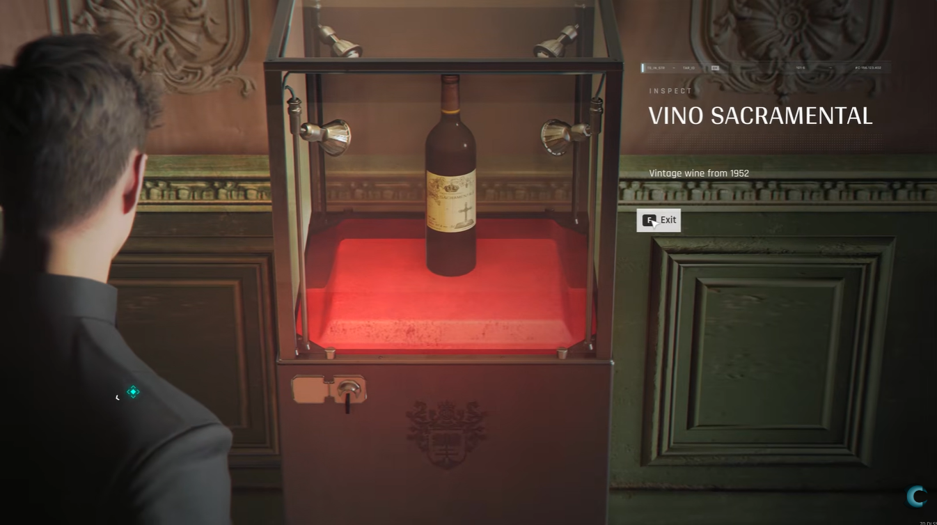 Close-up of the 1952 wine bottle year used for the safe combination in 007 First Light