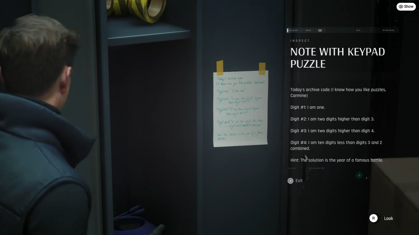 Note with Keypad puzzle in 007 First Light