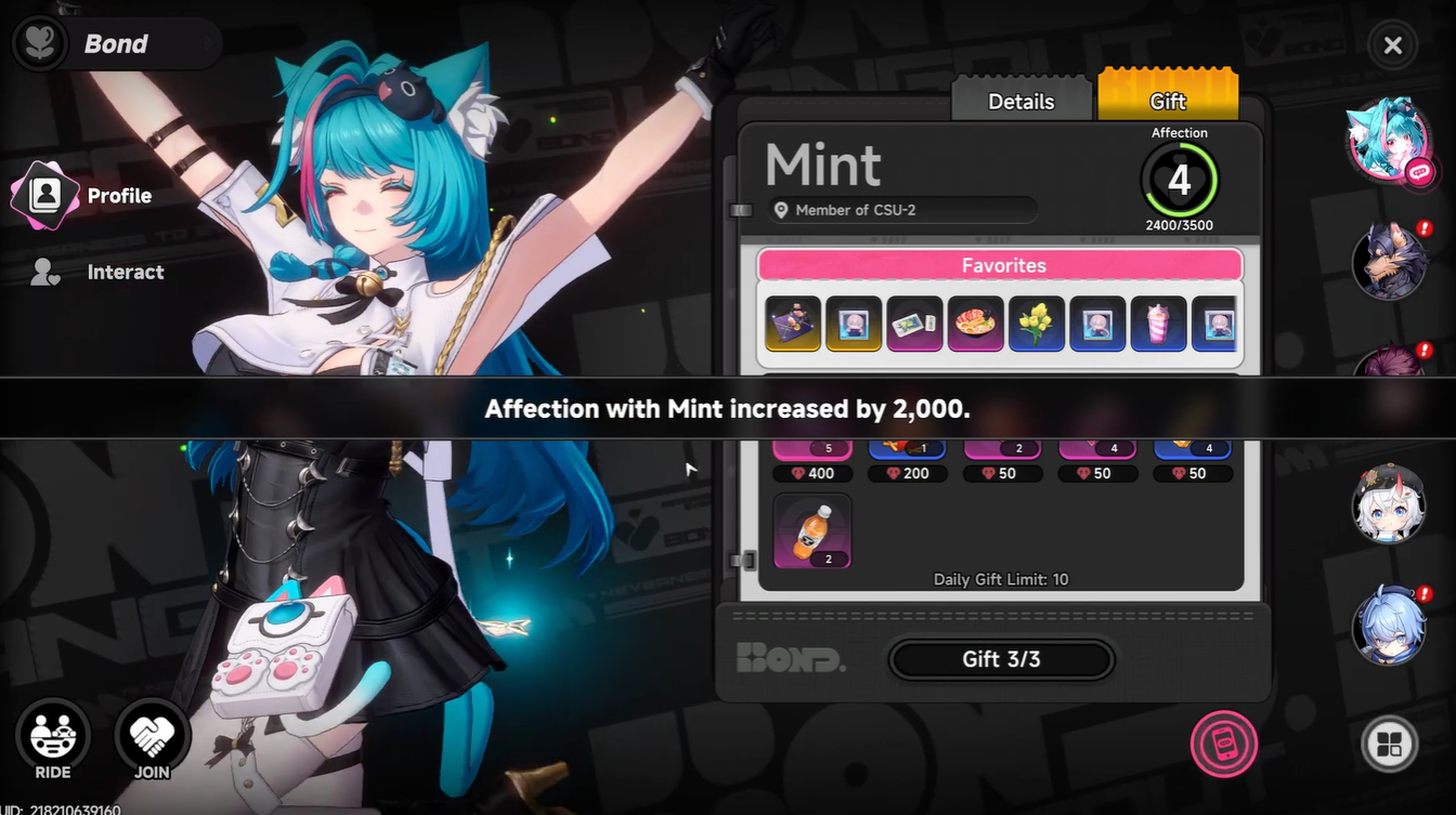 NTE gifting guide, affection level, bond levels, neverness to everness gifts