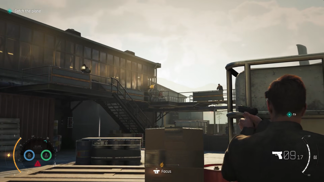 James Bond using exploding oil barrels against enemies during the runway battle in 007 First Light