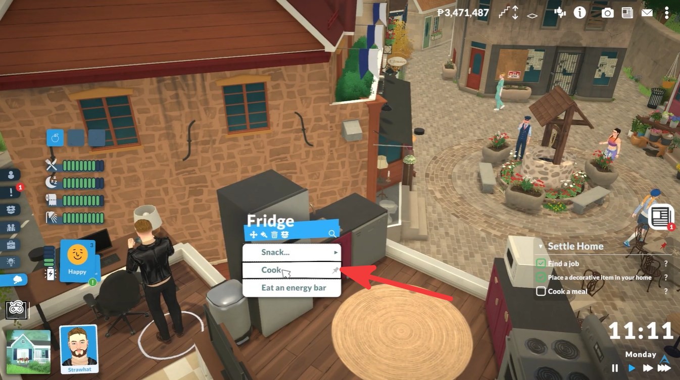 Paralives cooking button indicating to cook a recipe