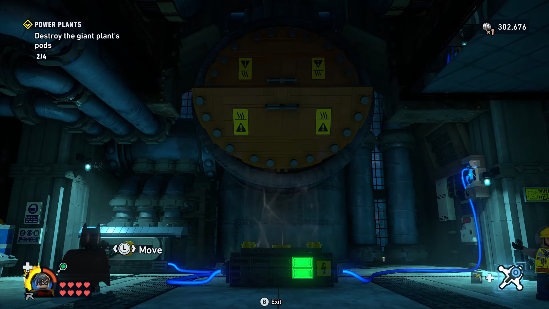 Robin moves the lever to the right to close the platform above the air vents in Power Plants mission in Lego Batman: Legacy of the Dark Knight.
