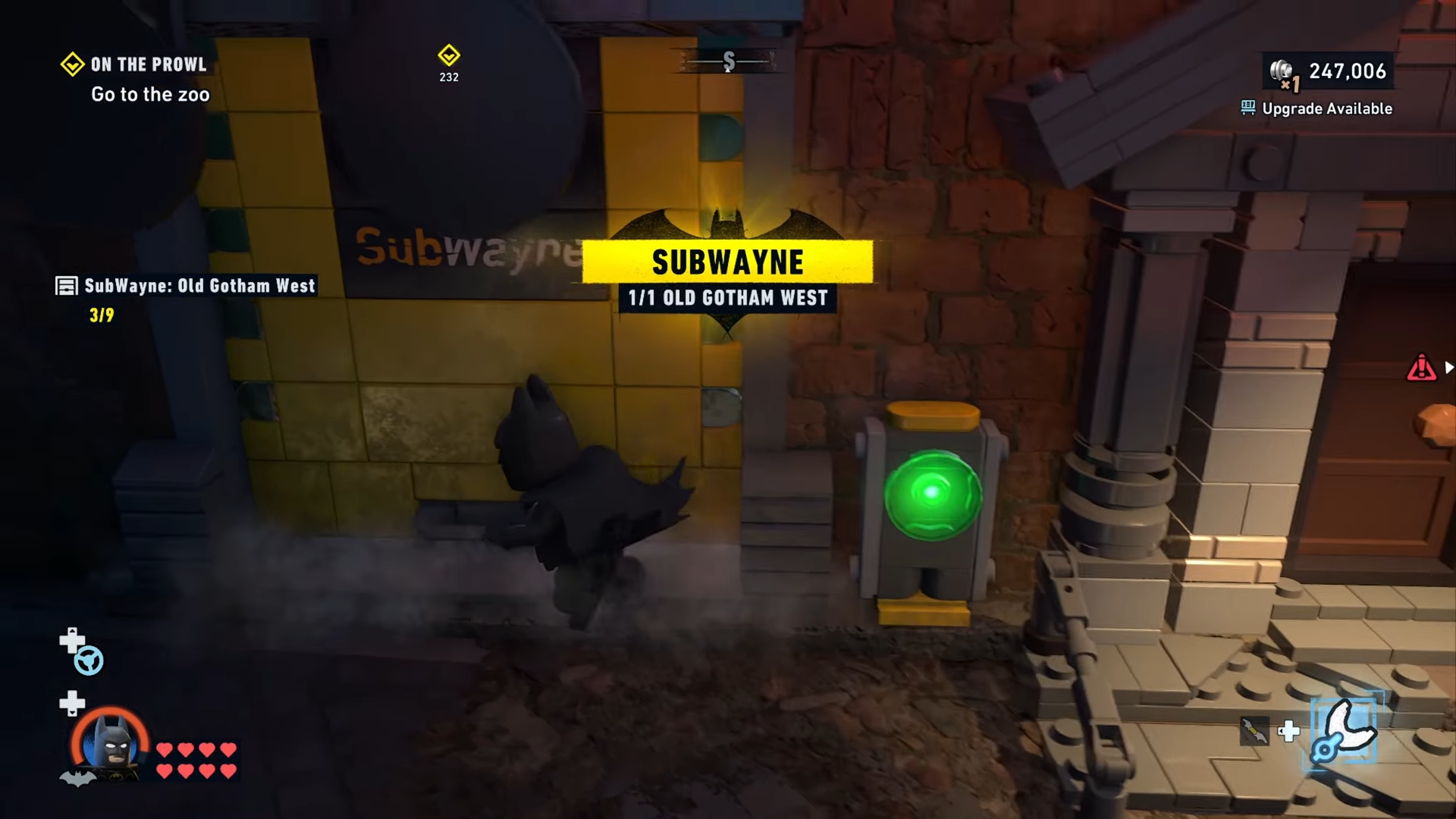 Batman unlocks shutters to Subwayne Old Gotham West in Lego Batman: Legacy of the Dark Knight