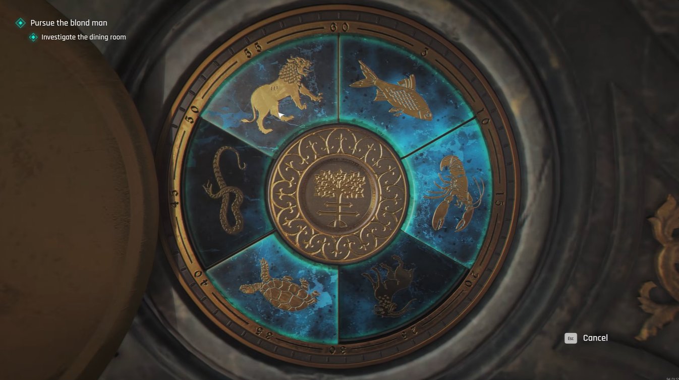 Correct Goat Lion Snake fireplace puzzle solution in 007 First Light Chapter 8