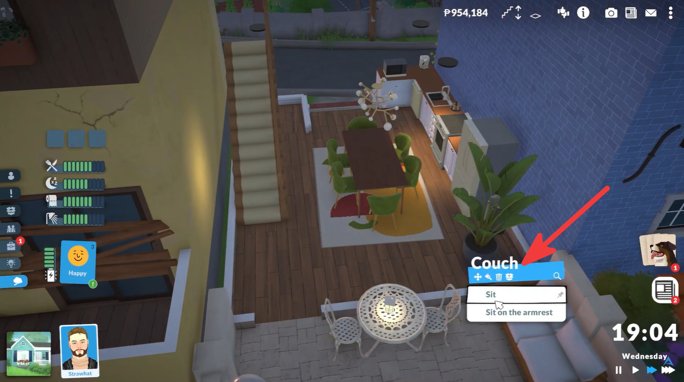 Click on a furniture in the new house in Paralives