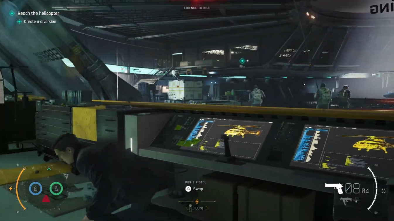 Creating a diversion by targeting the pipes near the helicopter platform, drawing enemy attention and triggering the next stage of the objective.
