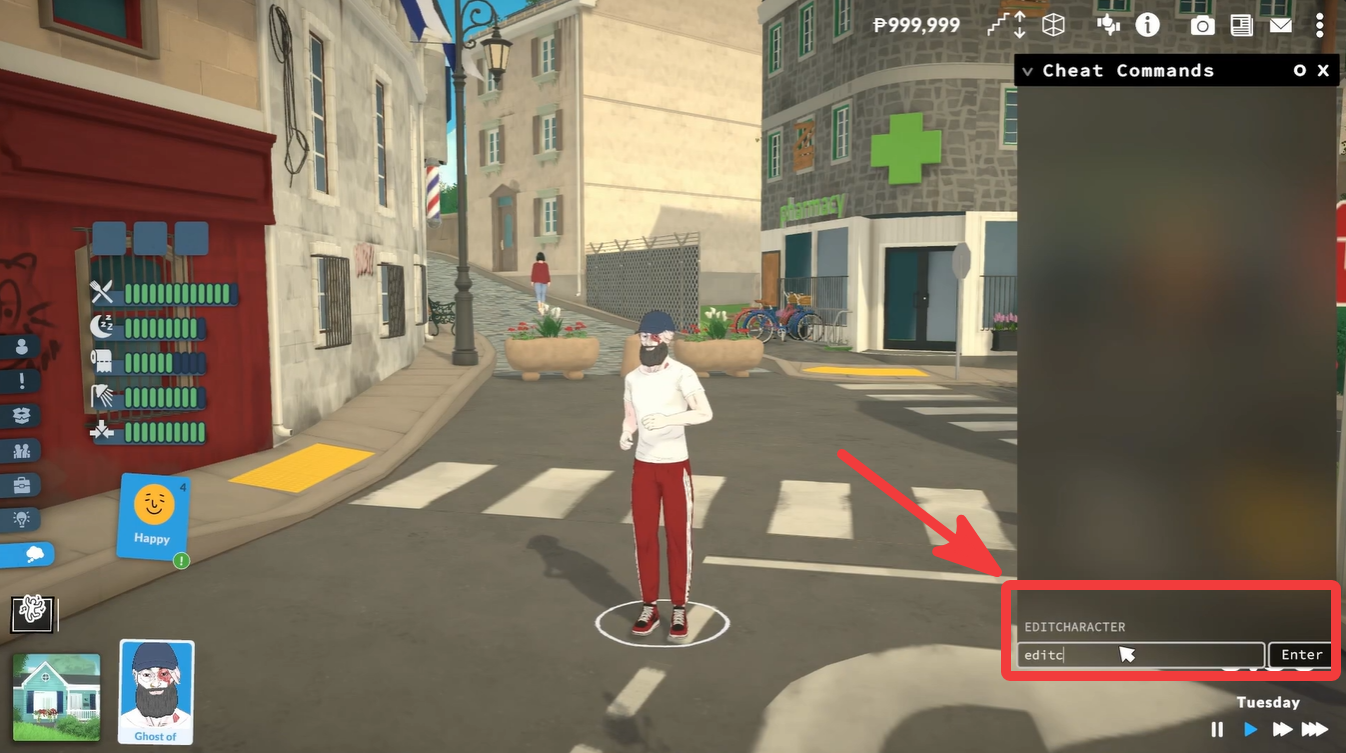Edit character command in Paralives' cheat command