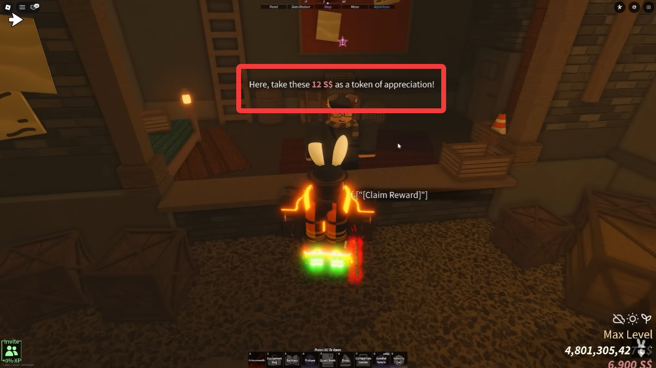 Claiming reward of Shady Script from Companion NPC in Shady Bazaar in Fisch Roblox