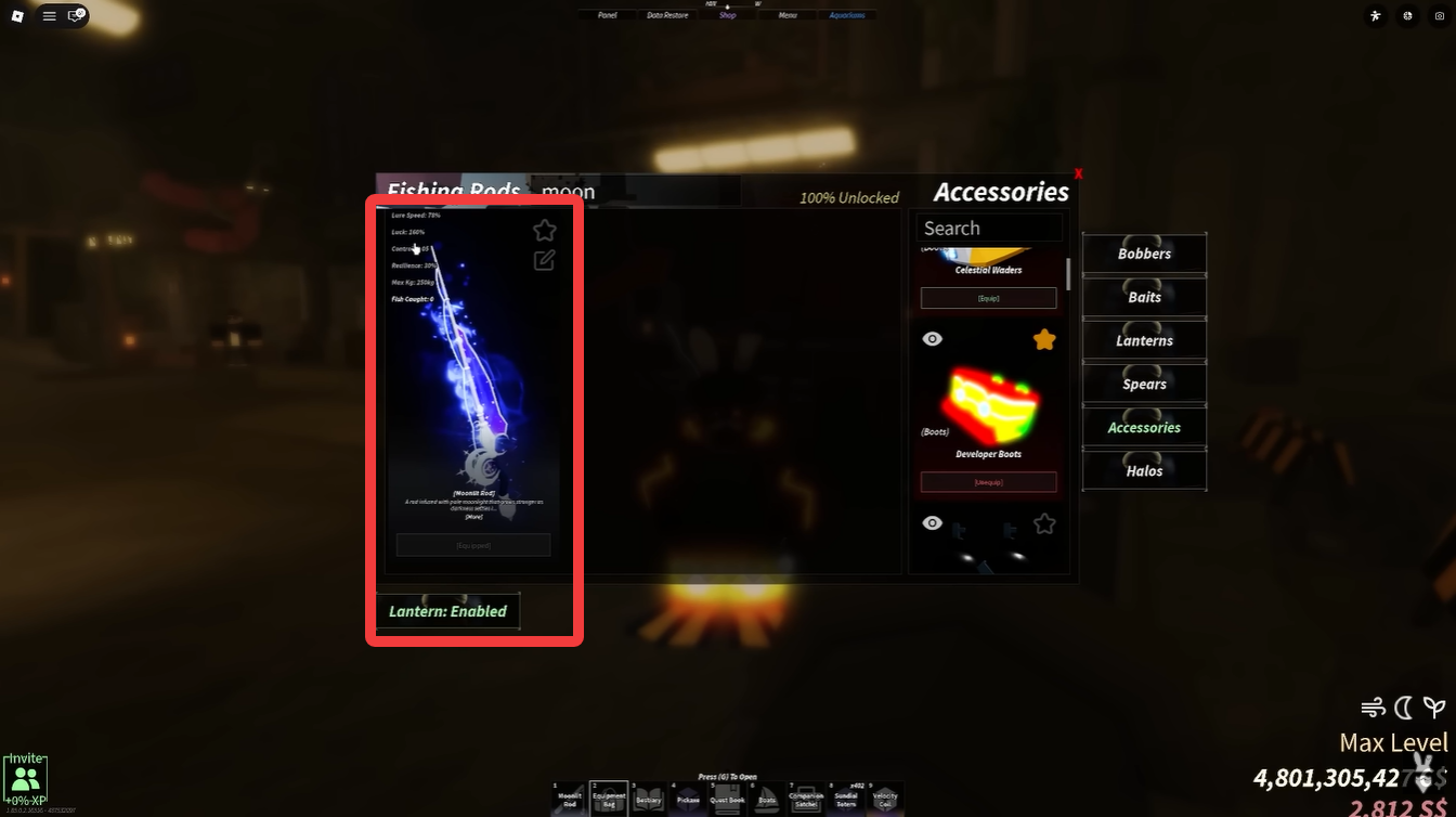 Moonlit Rod effects and stats in Fisch Roblox