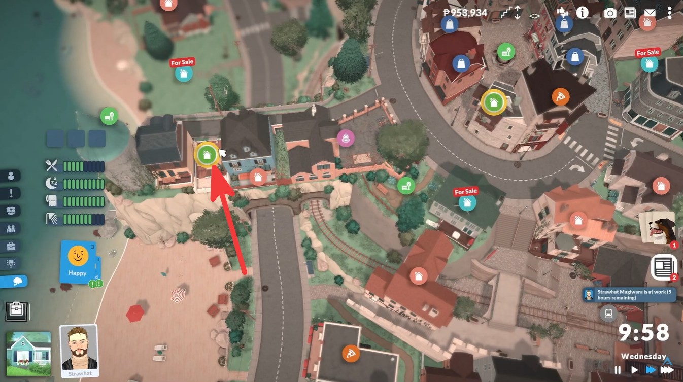 Click on the green icon on the newly purchased house