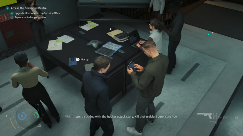 Bond inspecting a message on an office desk while searching for clues to access the Security Office in 007 First Light