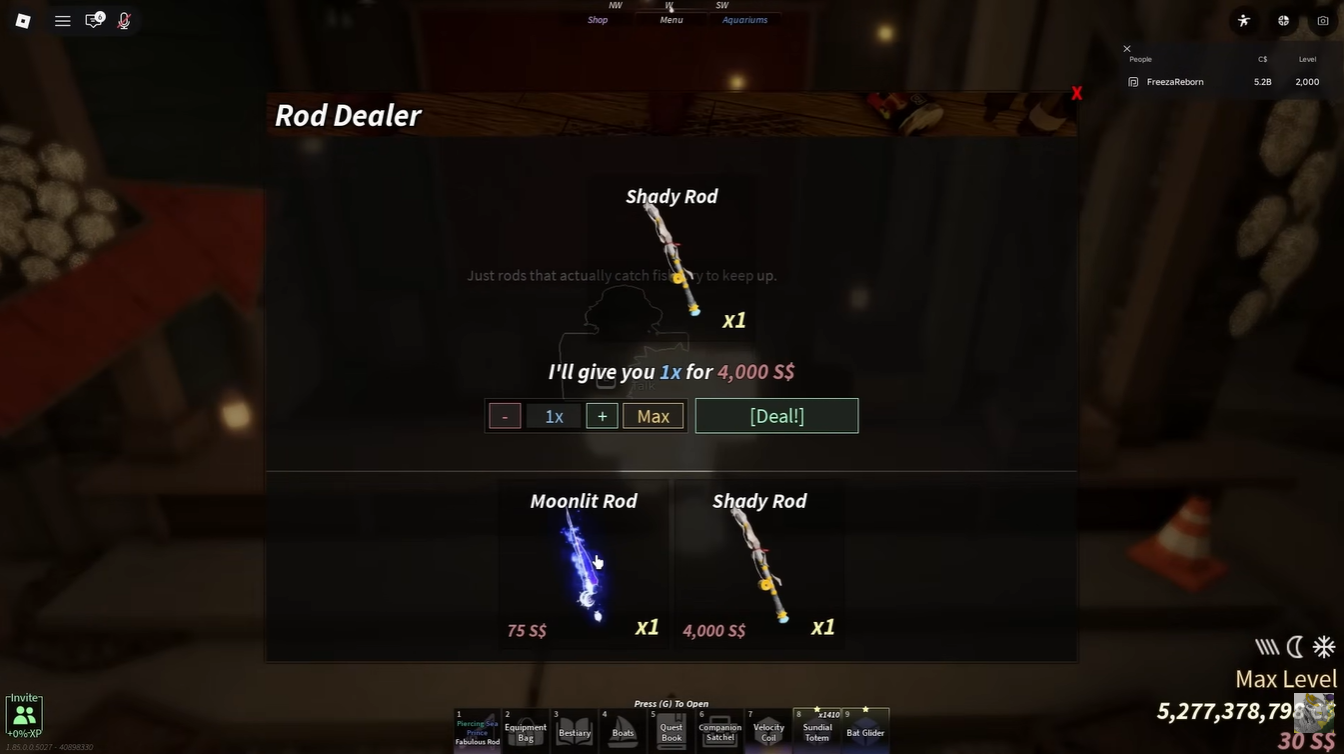 Buying Shady Rod in Fisch Roblox